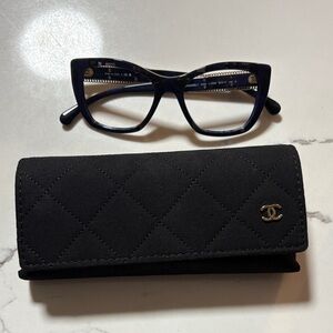 CHANEL Quilted Glasses Case with Blue Glasses 3460